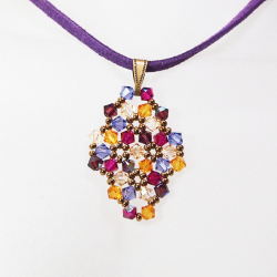 Pendant 45cm - Malvina Rhombus S-Purple Suedine - Pendant 45cm - Laiton bronze